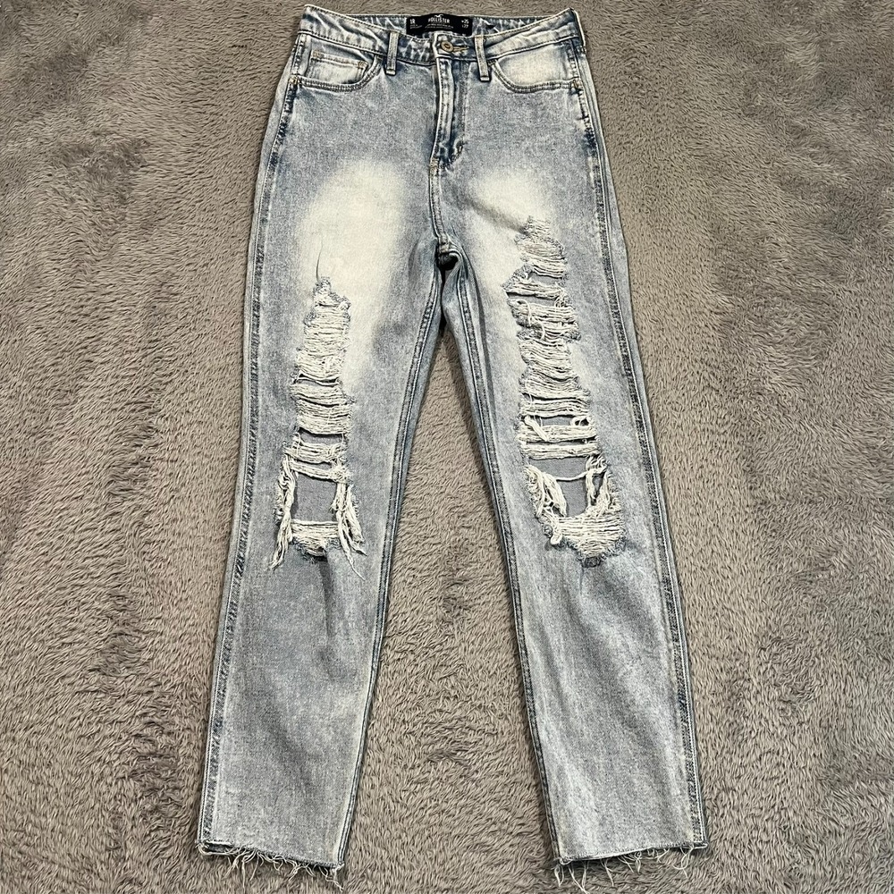 Hollister Mom Jeans 1R 25 Ultra High Rise Distressed Light Wash Y2K Grunge